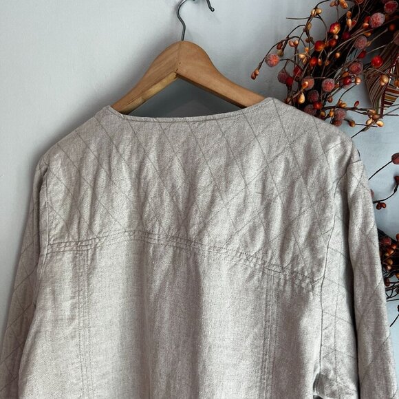 Garnet Hill Womens Everyday Zip Up Quilted Bomber Jacket Size 14 Tan Linen - Picture 11 of 13